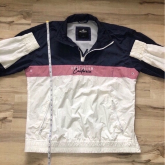Lightweight Hollister Blue, Pink, & White Biker Quarter Zip Jacket Anorak - Picture 4 of 9
